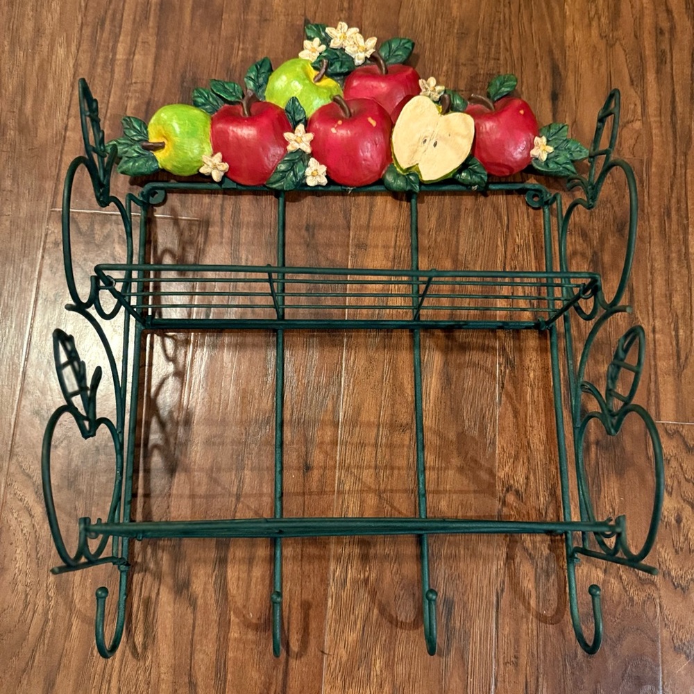 Vintage Apple Themed Metal Wall Rack